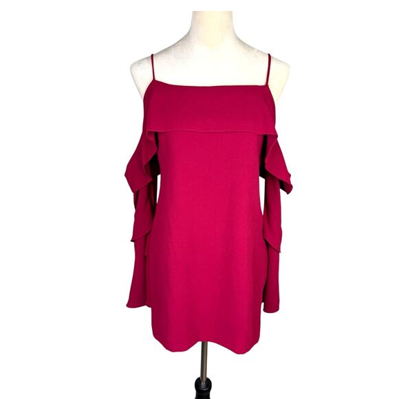 Nicholas Berry Red Cold Shoulder Ruffle Long Sleeve Square Neck Evening Blouse - Picture 1 of 13
